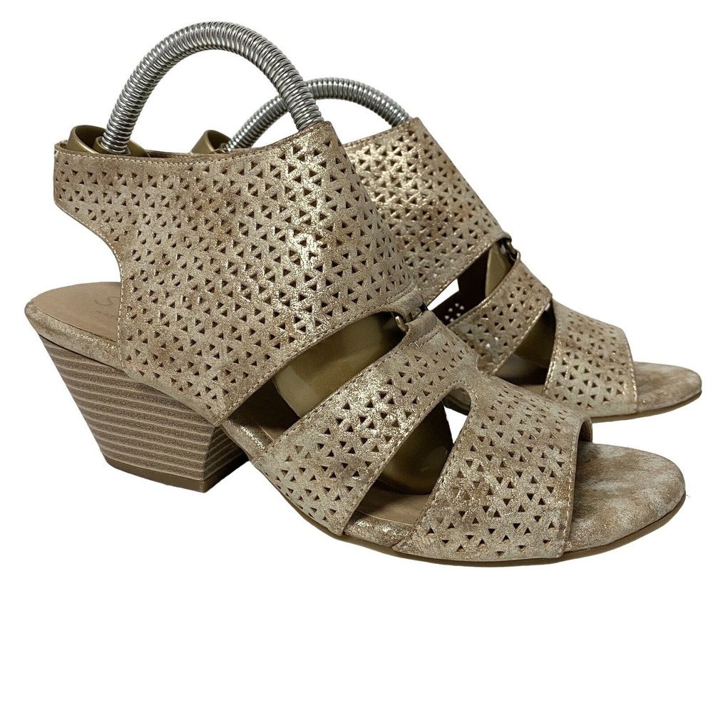 Soul Naturalizer Women's 8.5M DEZ Sandals Strappy Perforated Golden Dusty‎ Zip